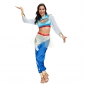 2Pcs Disco Dancing Queen Glossy Crop Tops Pants Split Sets Adult Cosplay Costume N20592
