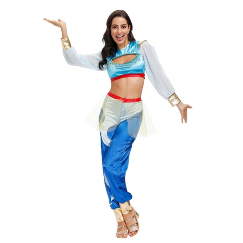 2Pcs Disco Dancing Queen Glossy Crop Tops Pants Split Sets Adult Cosplay Costume N20592