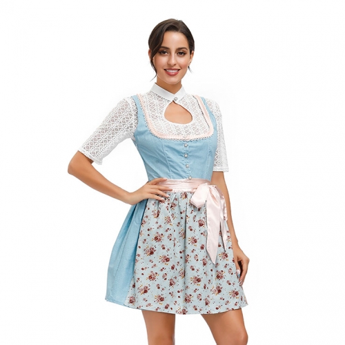3PCs Sexy Tops Mini Dress Apron Bavarian Beer Girl Adult Cosplay Oktoberfest Costume N20584