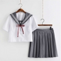 Cute Navy Collar Bow Short Academy Uniform Sets School Girl Cosplay Costume N20554