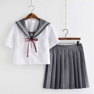 Cute Navy Collar Bow Short Academy Uniform Sets School Girl Cosplay Costume N20554