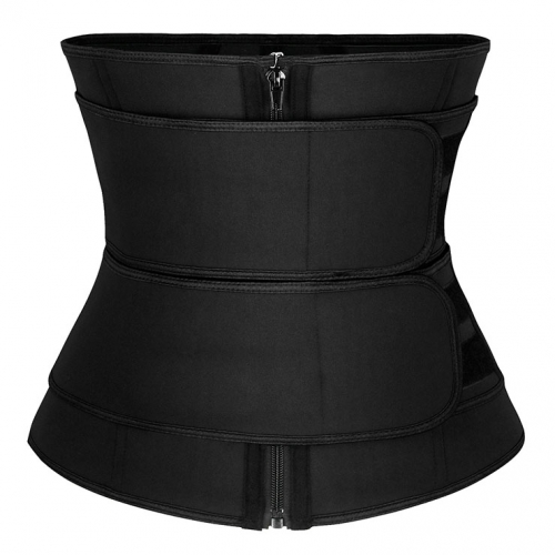 Unisex Black Neoprene Velcro Sports Waist Trimmer Workout Steel Bones Body Shaper Belt N20551