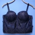 Sexy Black Sheer Lace Flowers Padded Underwire B Cup Bustier Bra Clubwear Crop Top N20534