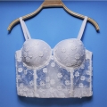 Sexy White Sheer Lace Flowers Padded Underwire B Cup Bustier Bra Clubwear Crop Top N20533