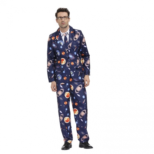 Men 's Fashion Space Pattern Print Personalized Party Suit Adult Cosplay Costume N20487