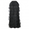 Women's Retro Black Multi-layer Gauze High Waist Elastic High Low Dance Skirt N20269