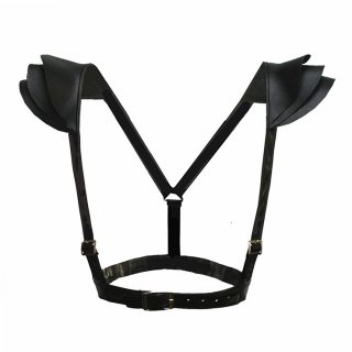 One-piece Victorian Gothic Black Matte Leather Scale Shoulder Armor Corset Accessories N20225