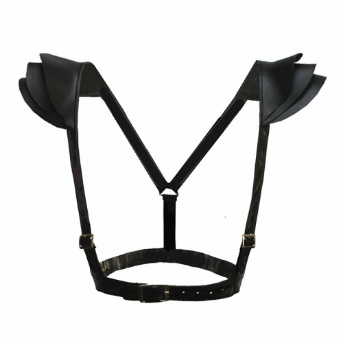 One-piece Victorian Gothic Black Matte Leather Scale Shoulder Armor Corset Accessories N20225