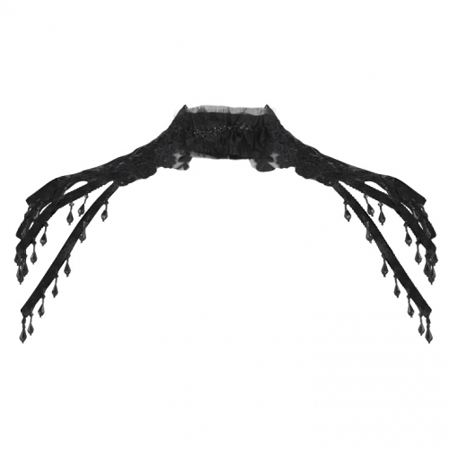 Victorian Gothic Black Lace High Neck Shoulder Chain Cape Corset Shrug N20218