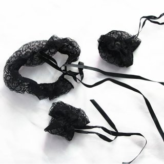 Victorian Gothic Black Floral Lace Wristband Lace-up Bracelet And Scarf J20216