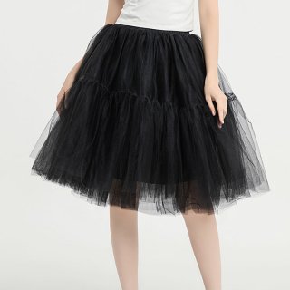 Elegant Black Multi-layer Organza Outer Elastic Band High-waisted Gauze Skirt HG20214