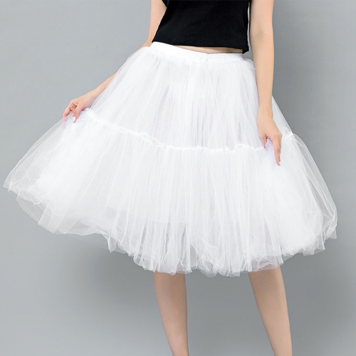 Elegant White Multi-layer Organza Outer Elastic Band High-waisted Gauze Skirt HG20213