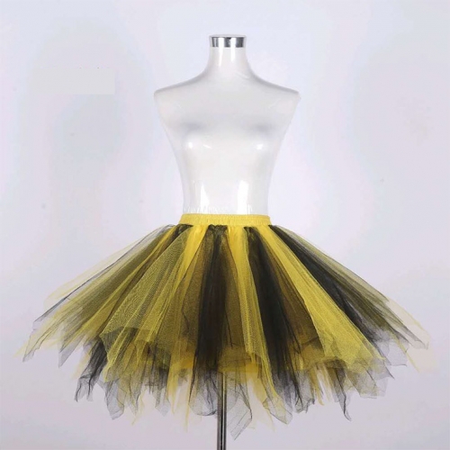 Lovely Black And Gold Double Layered Gauze Outer Elastic Band High-waisted Tulle Tutu Skirt HG20205