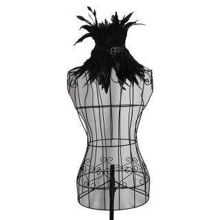 Victorian Gothic Black Feather Collar Scarf Leather Buckle Neckerchief Corset Accessories N20203