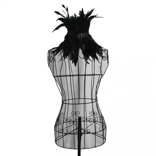 Victorian Gothic Black Feather Collar Scarf Leather Buckle Neckerchief Corset Accessories N20203