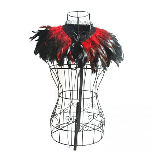 Victorian Gothic Red Feather Cloak One-piece Lace-up Shawl Corset Accessories N20201
