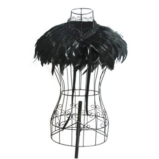 Victorian Gothic Black Feather Cloak One-piece Lace-up Shawl Corset Accessories N20200