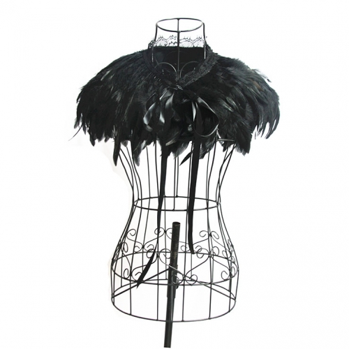 Victorian Gothic Black Feather Cloak One-piece Lace-up Shawl Corset Accessories N20200