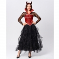 Gothic Devil Stand Collar Corset Sheer Lace and Mesh Long Gown Adult Vampire Costume N20164