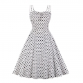 Adorable Polka Dots Strappy Sleeveless High Waist Summer Tea Party Swing Dress N20161
