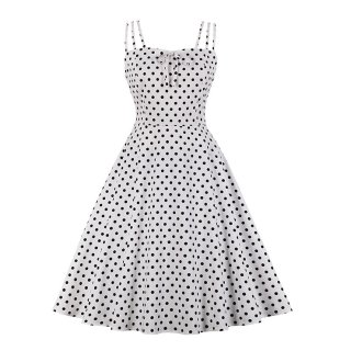 Adorable Polka Dots Strappy Sleeveless High Waist Summer Tea Party Swing Dress N20161
