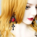 Gothic Style Metal Modeling With Red Gem And Black Beads Pendant Earrings J20109