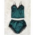 Sexy Soft Satin Lace Trim Camisole and Panty Lingerie Set N20091