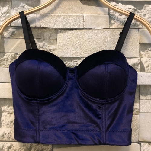 Sexy Punk Glossy Velour Padded Underwire B Cup Bustier Bra Clubwear Crop Top N20070