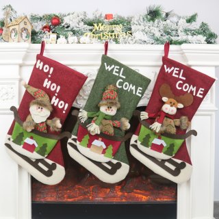 Christmas Eve Santa Claus and Elk Stocking Gift Bag Dinner Party Tree Decoration XT20034