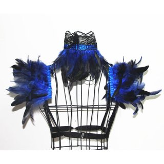 Victorian Gothic Blue Feather Collar Scarf And Shoulder Armor Corset Accessories N20020