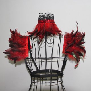 Victorian Gothic Red Feather Collar Scarf And Shoulder Armor Corset Accessories N20019
