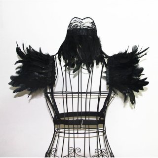Victorian Gothic Black Feather Collar Scarf And Shoulder Armor Corset Accessories N20018
