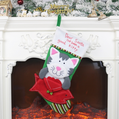 Christmas Cat Stocking for Pets Dinner Party Tree Decoration XT19906