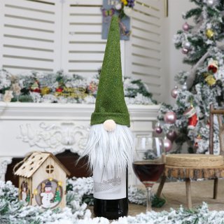 Green Faceless Doll Wine Bottle Cover Plush Toy Christmas Decoration Accessory XT19892
