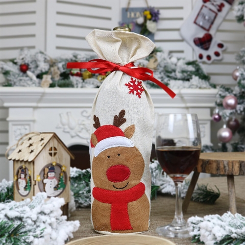 Elk Pattern Red Wine Bag Christmas Eve Dinner Party Decoration Accessory XT19882