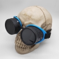 Steampunk Style Black Lens Frame Blue Rubber Sleeve Adjustable Belt Glasses Goggles MS19712