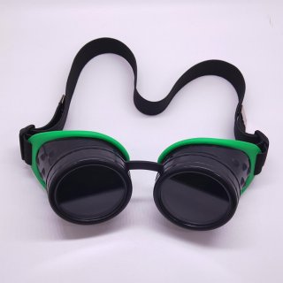Steampunk Style Black Lens Frame Green Rubber Sleeve Adjustable Belt Glasses Goggles MS19710