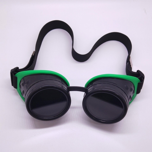 Steampunk Style Black Lens Frame Green Rubber Sleeve Adjustable Belt Glasses Goggles MS19710