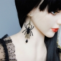 Gothic Black Spider and Bead Halloween Pendant Earrings J19679
