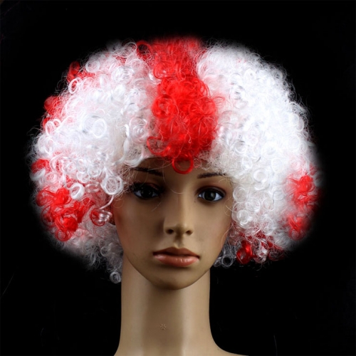 Unisex Red And White Natural Curly Hair England Flag Clown Carnival Cosplay Party Wig MS19652