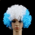 Unisex Blue White Explosion Head Curls Argentina Flag Carnival Cosplay Party Wig MS19642