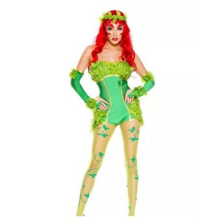 3Pcs Sexy Green Jungle Girl Sling Tight Jumpsuit Halloween Cosplay Costume N19548