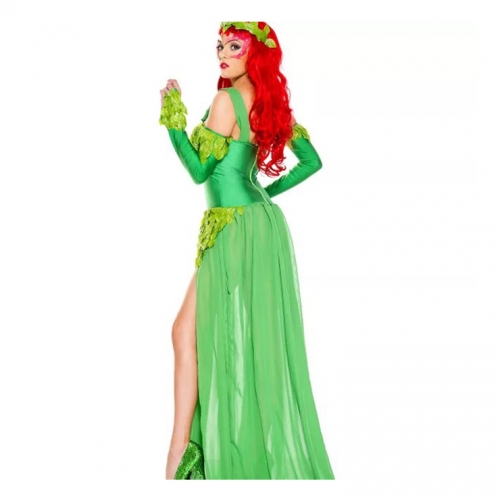 3Pcs Elegant Green Jungle Girl Low-cut High Waist Dress Halloween Cosplay Costume N19547