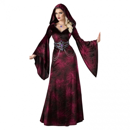 Noble Vampire Red Cap Belt Maxi Dress Adult Halloween Masquerade Costume N19546