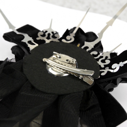 Steampunk Hand Bone Black Flower Hairpin Brooch Halloween Accessory N19540