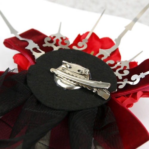Steampunk Hand Bone Red Flower Hairpin Brooch Halloween Accessory N19539