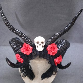 Gothic Dark Witch Shofar Horns Gimmick Rose Halloween Hair Accessories Headband N19535