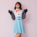 3ps Adorable Winter Snowman High Neck Long Sleeve Mini Dress Cosplay Fancy Costume N19468