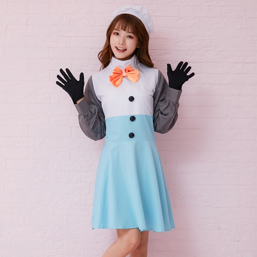 3ps Adorable Winter Snowman High Neck Long Sleeve Mini Dress Cosplay Fancy Costume N19468