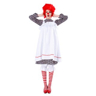 5pcs Women's Crazy Circus Clown Floral Dress With Apron Adult Cosplay Costume N19478